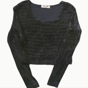 Vintage Long Sleeve Black Velvet Crop Top.